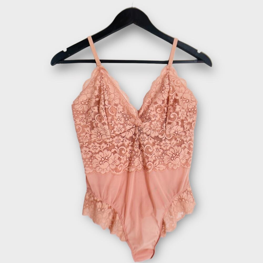 We are HAH X Free People Pink Bodysuit Smarty Pants Lace Sheer Intimates Medium